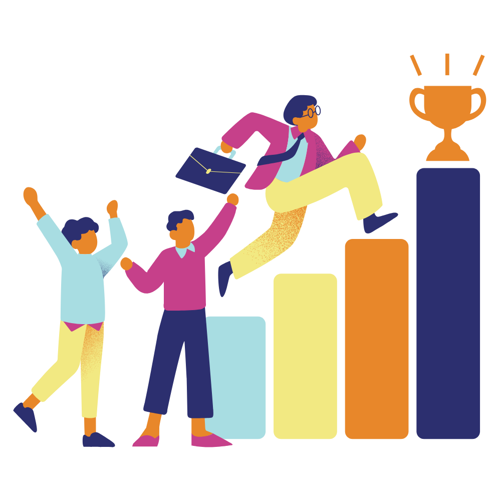 People achieving success towards goal